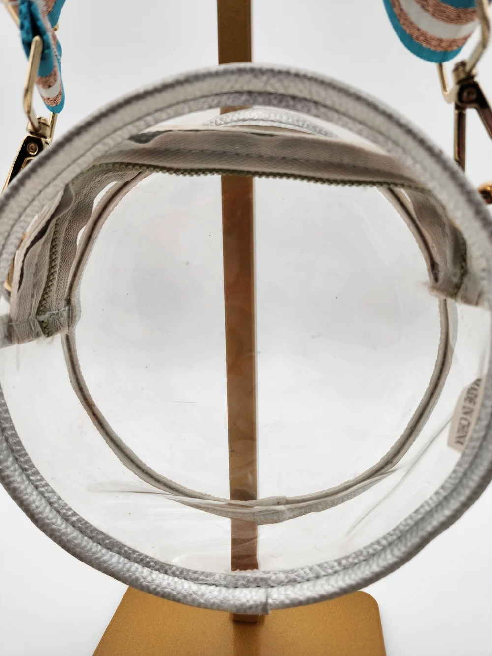 Generic No Name Clear Round Crossbody Bag with Teal Strap